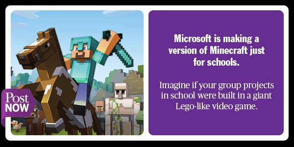 PBPostNOW's tweet image. Your kid might stop skipping homework to play @Minecraft...because Minecraft could become his/her homework.