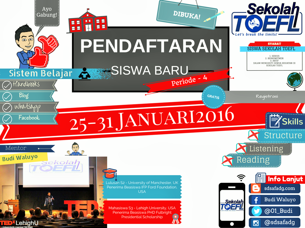 Pendaftaran Siswa Baru Sekolah TOEFL Periode 4 sdsafadg.com/2016/01/24/pen…