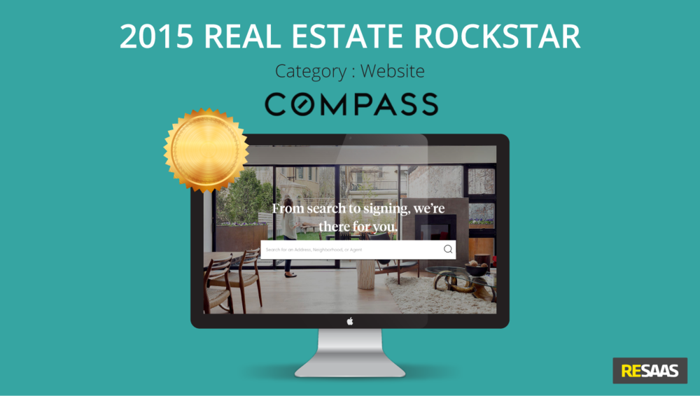 Compass's tweet photo. ICYMI: Compass wins @resaas' 2015 Real Estate Rockstar award for our "slick and clean" site https://t.co/cAIQvQT0s9 https://t.co/OhhnX2rgf4