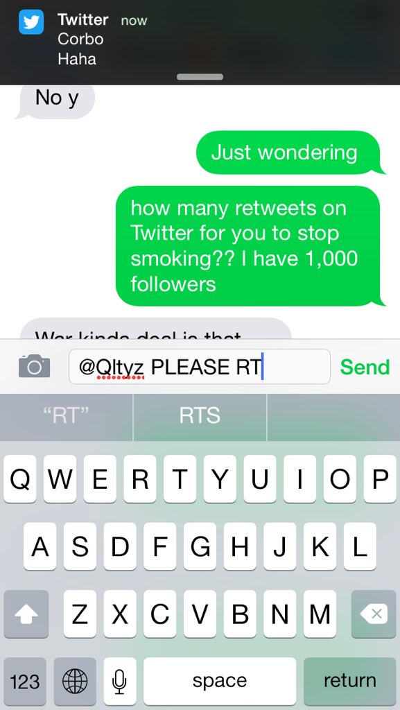 Qltyz's tweet photo. PLEASE RT. 70k RTS AND MY MOM STOPS SMOKING. https://t.co/RyS5lRQLwe