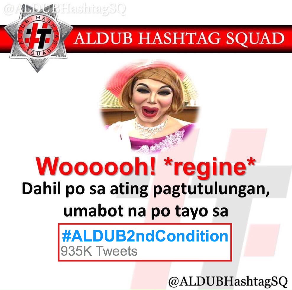ALDUBHashtagSQ's tweet photo. Tweet count as of 2:30 PM (MLA Time)
OHT: #ALDUB2ndCondition 
*regine* Woooooooh!
POWER TWEET PA MORE! https://t.co/uzs1BdDBF1