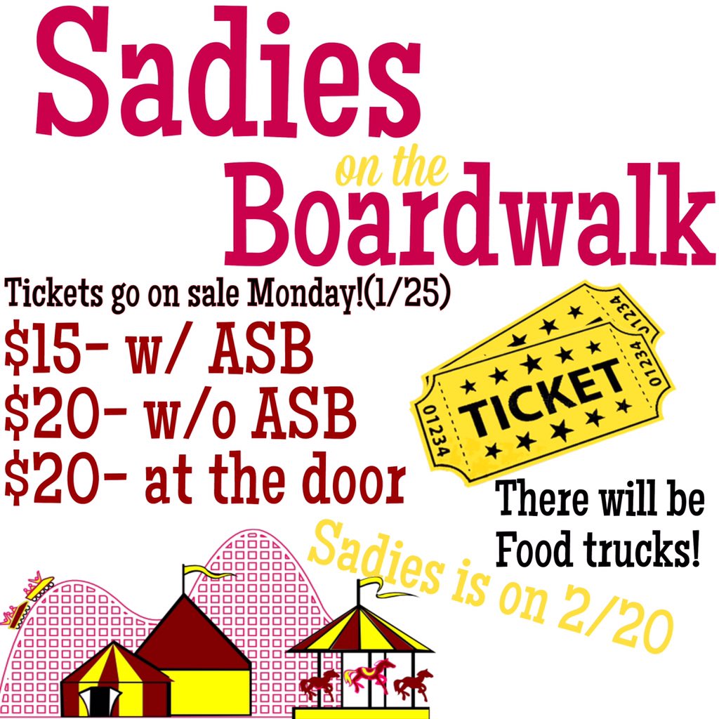lshsASB's tweet image. Sadies on the Boardwalk is February 20th at La Serna!🎪TICKETS GO ON SALE TMW‼️🎡