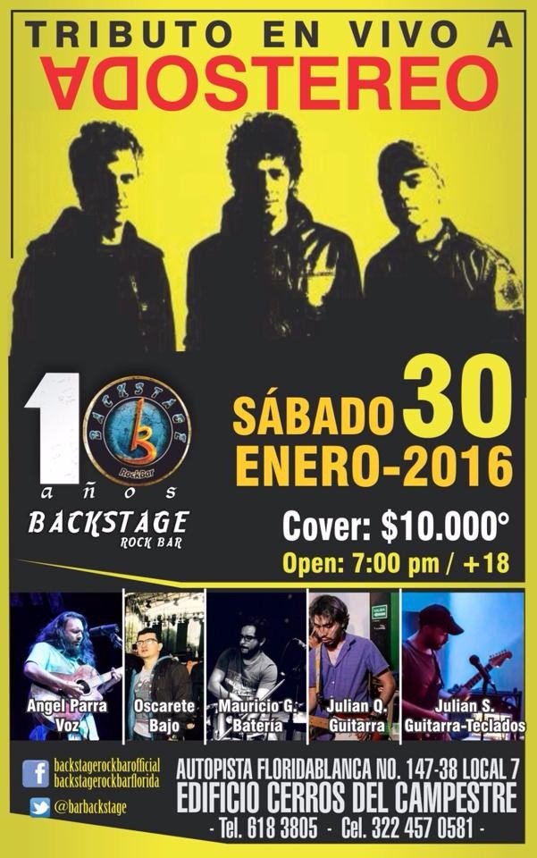 BarBackstage's tweet photo. Tributo a Soda Stereo
Sábado 30 enero de 2016
Backstage rock bar https://t.co/QNRB5GdW3v