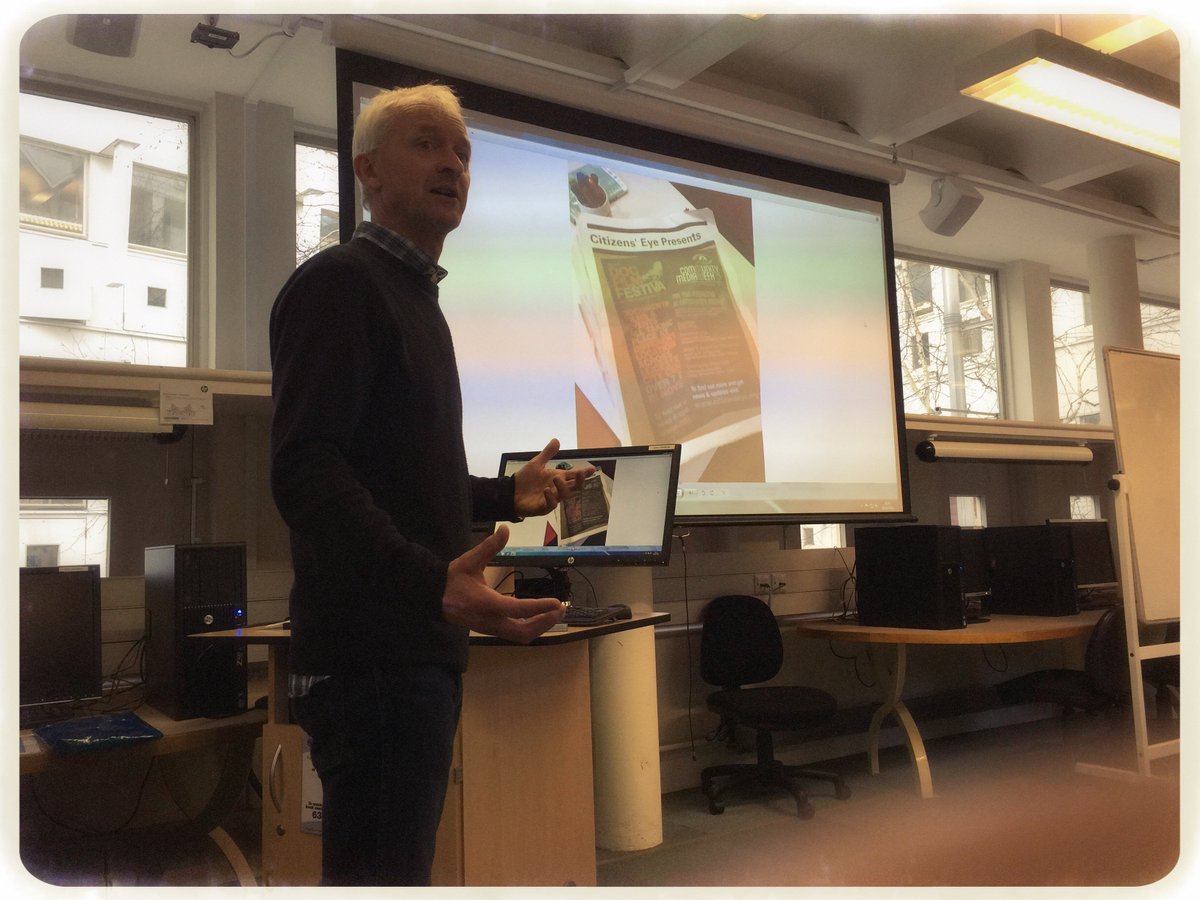 robwmedia's tweet photo. John Coster talking to #tech1502 students about #communitymedia #citizenseye #dmulocal https://t.co/OPhxCjQL0I