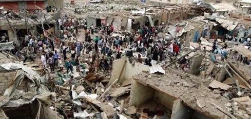 SamYemenyemen's tweet photo. Entire neighborhoods erased &amp; 1000s of residential areas destroyed in #Yemen due to #SaudiWarCrimesInYemen  https://t.co/XWN5yA1WdA