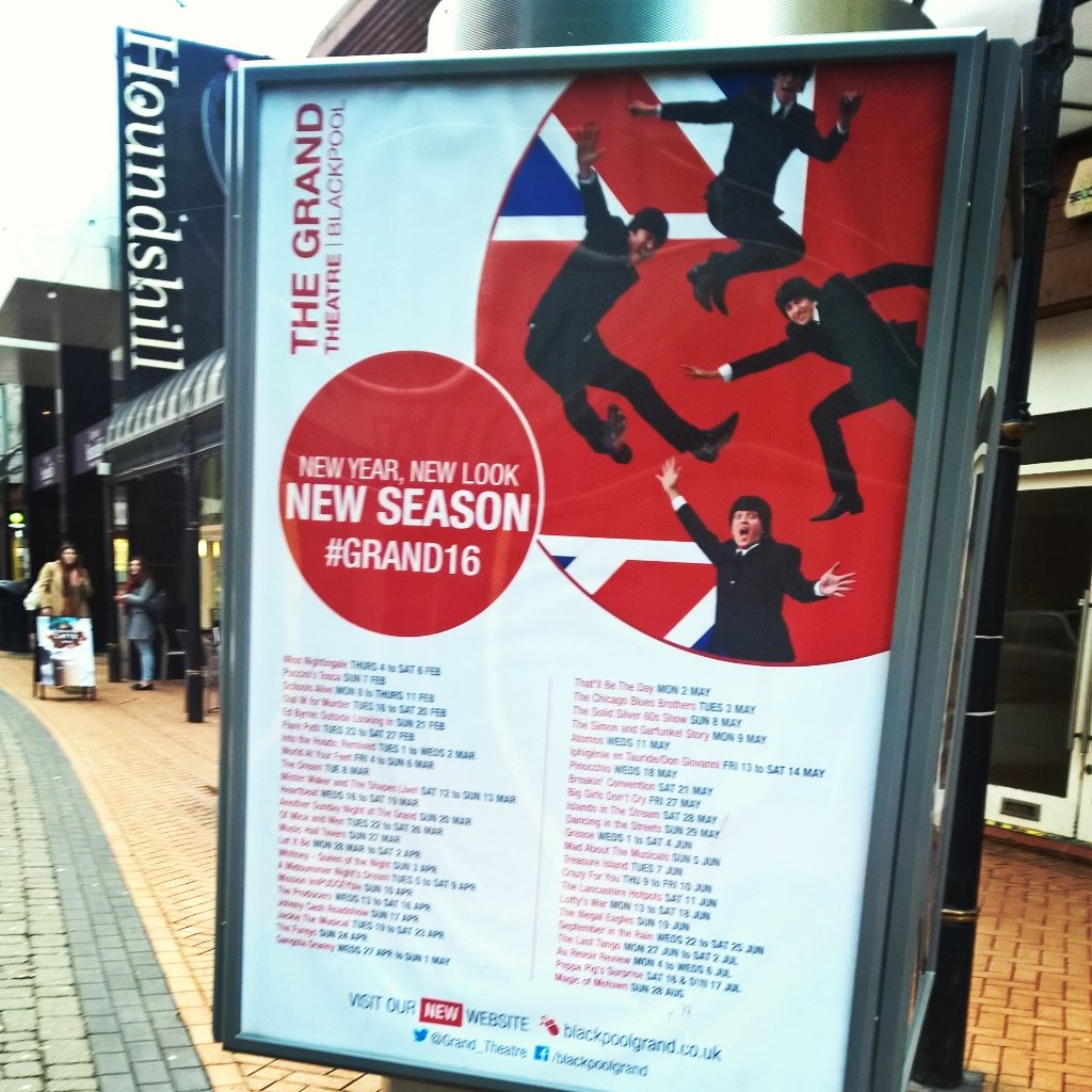PhD_BPL's tweet photo. New branding has started to appear across the Fylde. #GRAND16 @Grand_Theatre #Blackpool #NewSeason #Website #Shows https://t.co/BWfTZuFZft