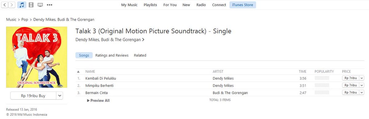 MDMusic_ID's tweet photo. Sebelum nonton filmnya, download &amp; denger lagunya OST #TALAK3 di @iTunes @Deezer @amazon . Lagunya kece-kece loh :D https://t.co/97zpShhIZb