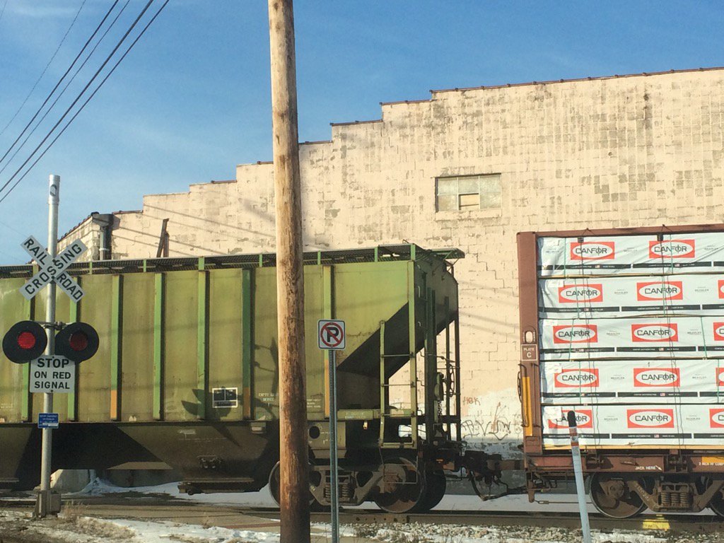 Watching a very slow train go by in Kalamazoo.