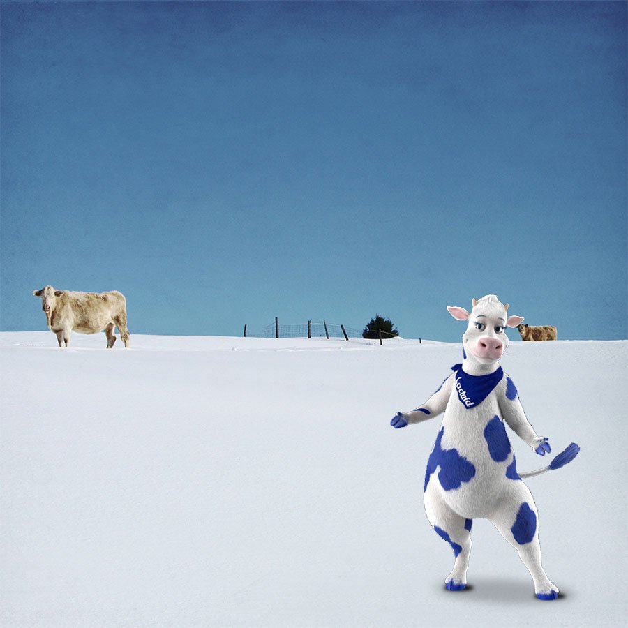 Lactaid's tweet image. The worst thing about snow? It covers up all that delicious grass. #CowProblems — L.C.