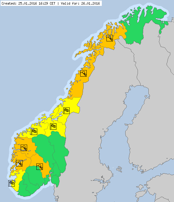 Warning for wind gusts of 20 m/s around the coast and avalance in Norway (meteoalarm.eu/en_UK/1/0/NO-N…)