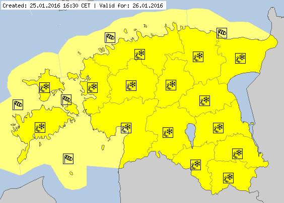 Warning for risk of glaze and wind gusts of 17 m/s at the coast in all of Estonia (meteoalarm.eu/en_UK/1/0/EE-E…)