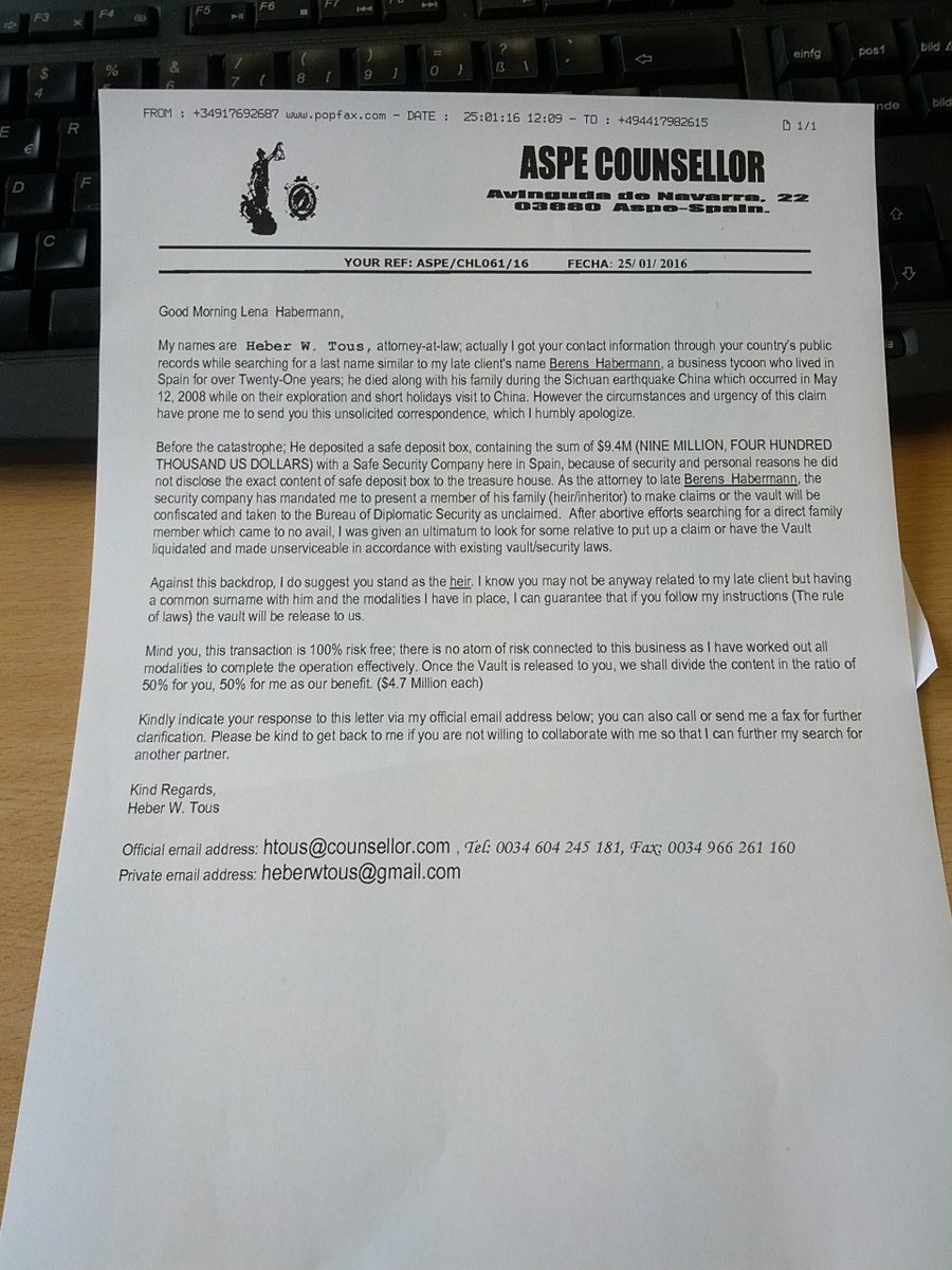 zunzunhi's tweet image. Das kam gerade per Fax (!!!) für mich rein. Ich bin reich! #SpamFax 

Übrigens mein erstes Fax überhaupt. :)