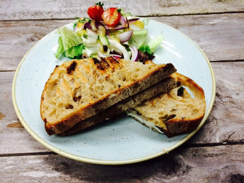 TradersMacc's tweet image. Say hello to our goats cheese, red onion marmalade, spinach and mushroom toasted sandwich on our new sourdough!