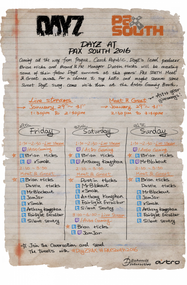 DayZ Devteam PAX South 2016 Schedule Meet & Greet r/dayz
