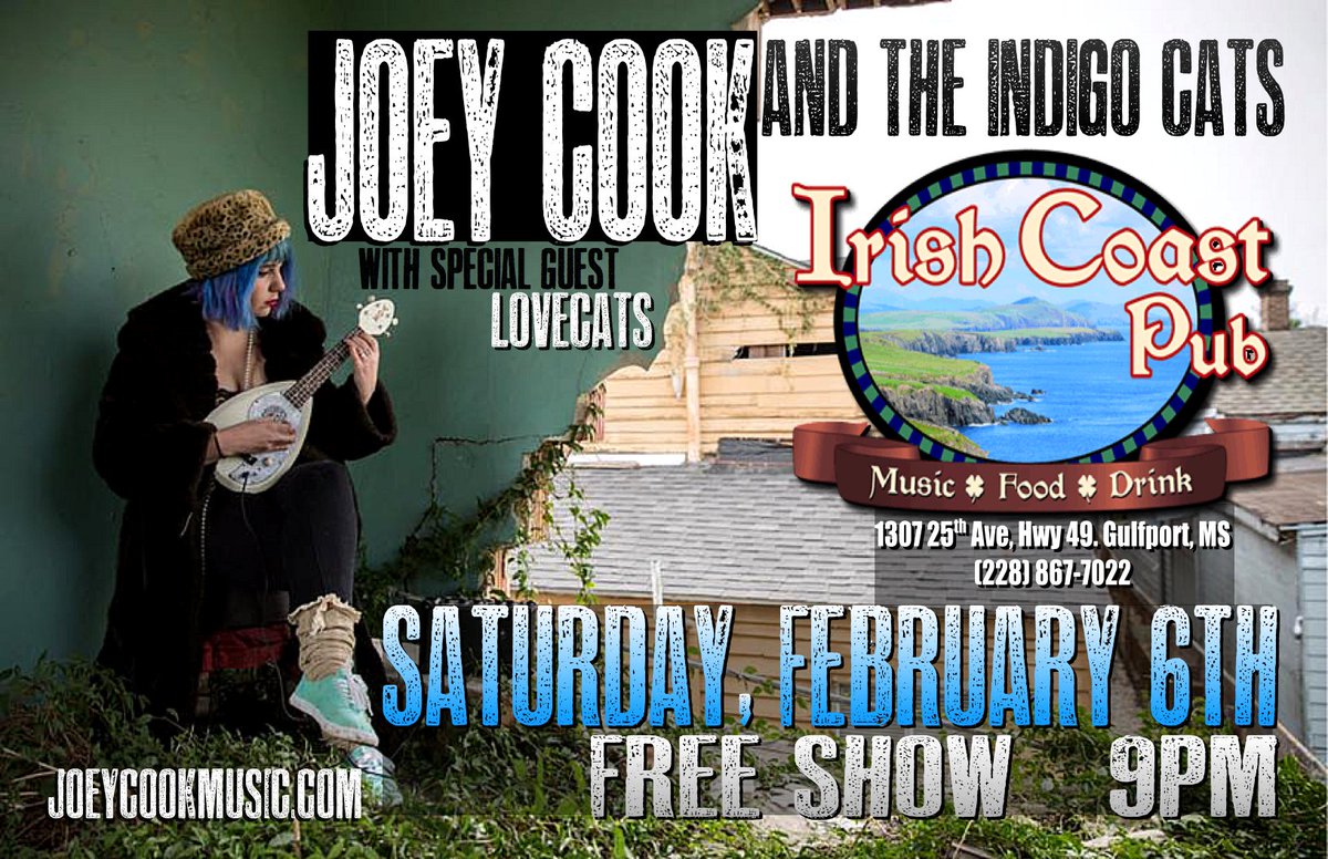irishcoastpub's tweet photo. *SHOW ALERT* @IamJoeyCook Sat Feb 6 w/Lovecats @dharmainititive #accordian #livemusic @CityofGulfport @AmericanIdol https://t.co/BiJVuLQNok