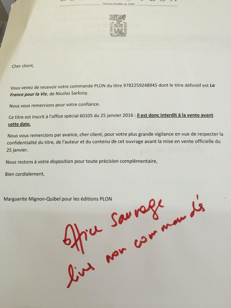 ellensalvi's tweet photo. Office sauvage = pratique consistant à envoyer à des libraires des livres qu'ils n'ont pas commandés. 1/2 #Sarkozy https://t.co/wxgakDb1C5