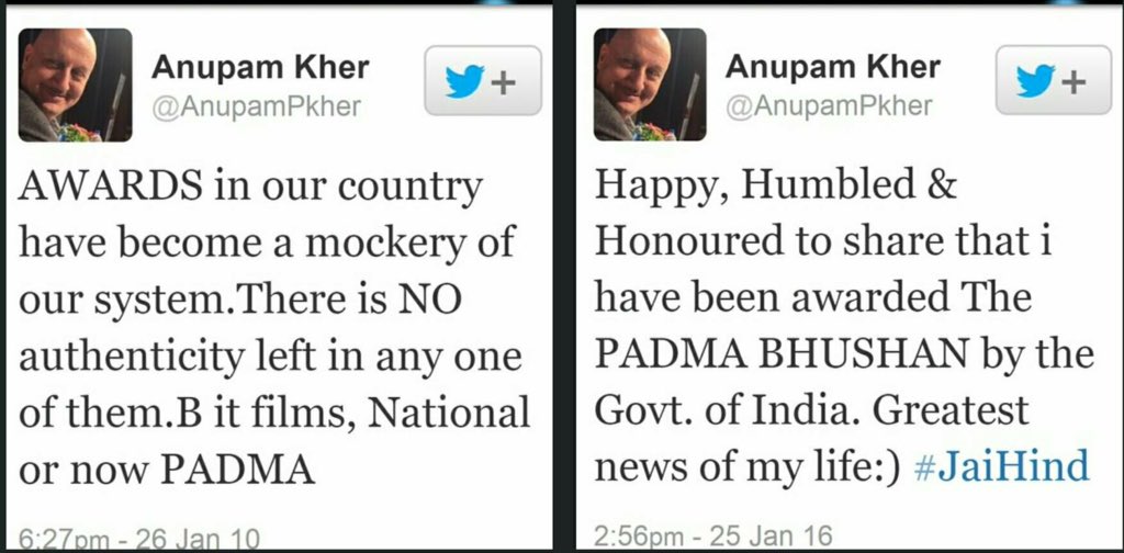 twt_kid's tweet photo. Dear @AnupamPkher u r humbled, we r puzzled #PadmaAward4Bhakts 😳😳 https://t.co/12fVSbMxlJ