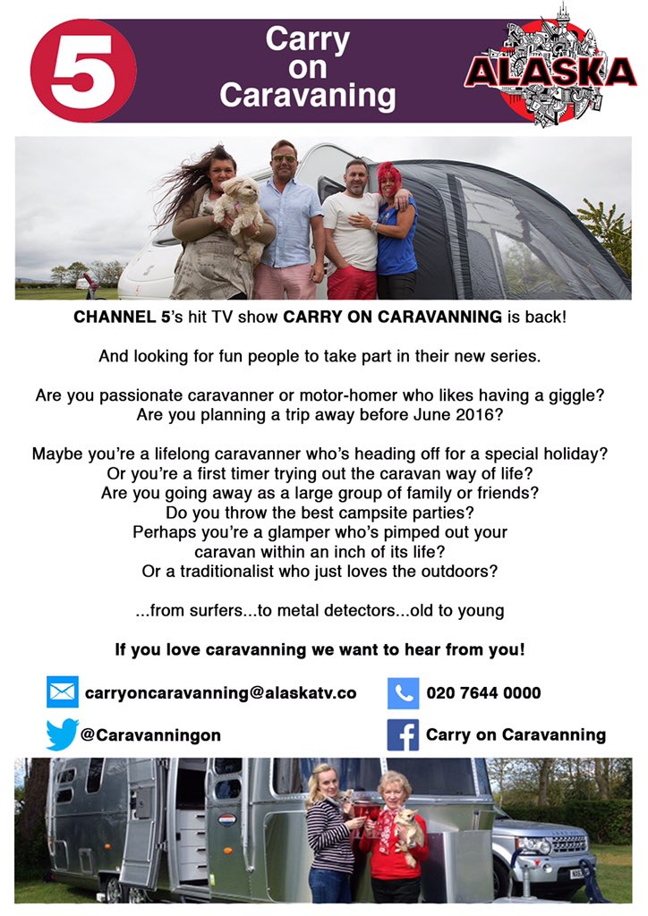 CaravanningOn's tweet image. @CASTINGaSTAR Pls RT! Looking for caravanners to take part in new C5 series. Know anyone?