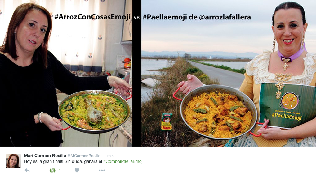 arrozlafallera's tweet photo. 1er Finalista: @MCarmenRosillo. Si quieres que este tuit gane un viaje a Japón >>> RT! #ComboiPaellaEmoji https://t.co/xHKjWpGYah