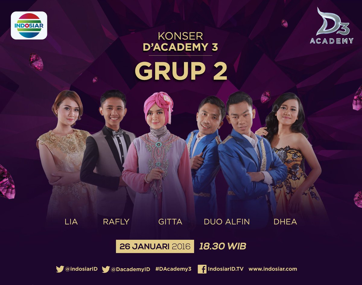 1 jam lagi menuju Konser Nominasi #DAcademy3 Grup 2, pastikan kamu nonton pkl 18.30 WIB