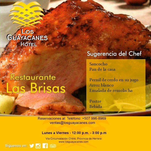 HerreraNoticia's tweet photo. Inicia la semana con el #MenúEjecutivo de hoy #Lunes en #RestauranteLasBrisas #HotelLosGuayacanes #Chitré https://t.co/nLVVbXNDeO