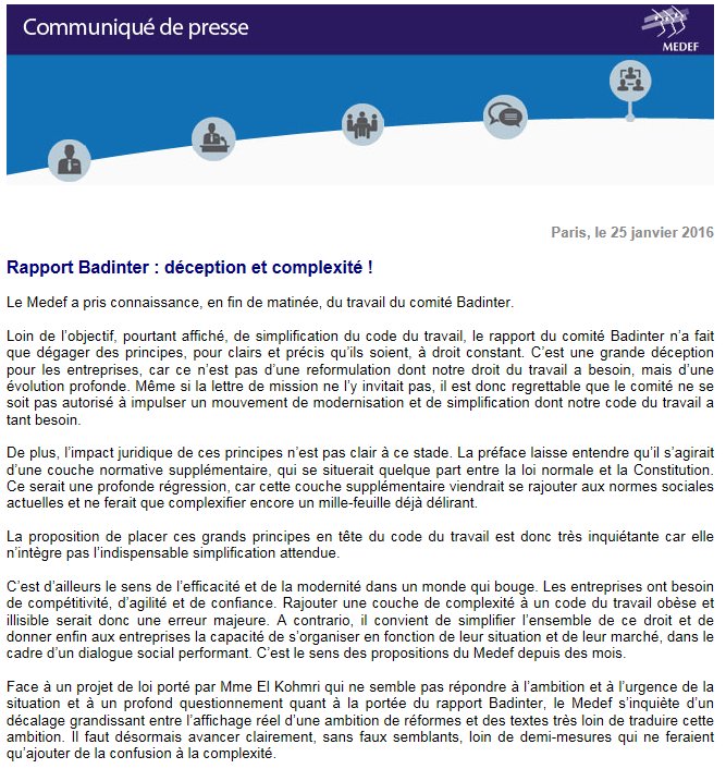 medef's tweet photo. [SOCIAL] Rapport #Badinter : déception et complexité ! https://t.co/mqHXtTaWzN