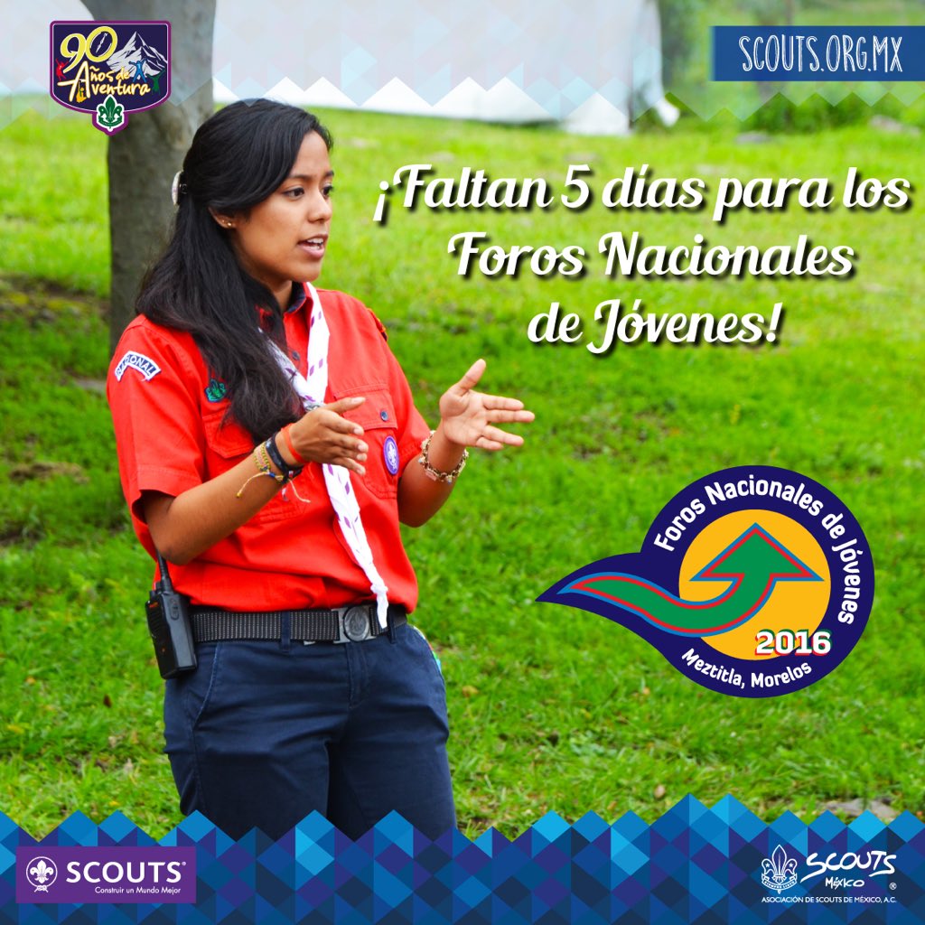 scoutsdemexico's tweet photo. ¡Faltan 5 días para los Foros Nacionales!
#FNJ2016 #ForosNacionalesScouts https://t.co/Nit2nsb4sn