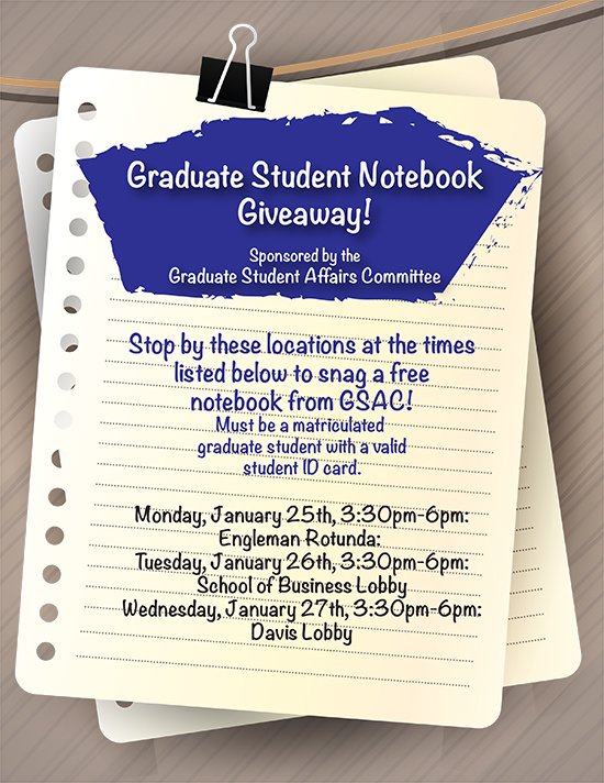 SCSU's tweet photo. Some love for #SCSUtweet graduate students! @SouthernGradSch #GSAC #freenotebooks #WelcomeBack https://t.co/WwVA9Ixwpj