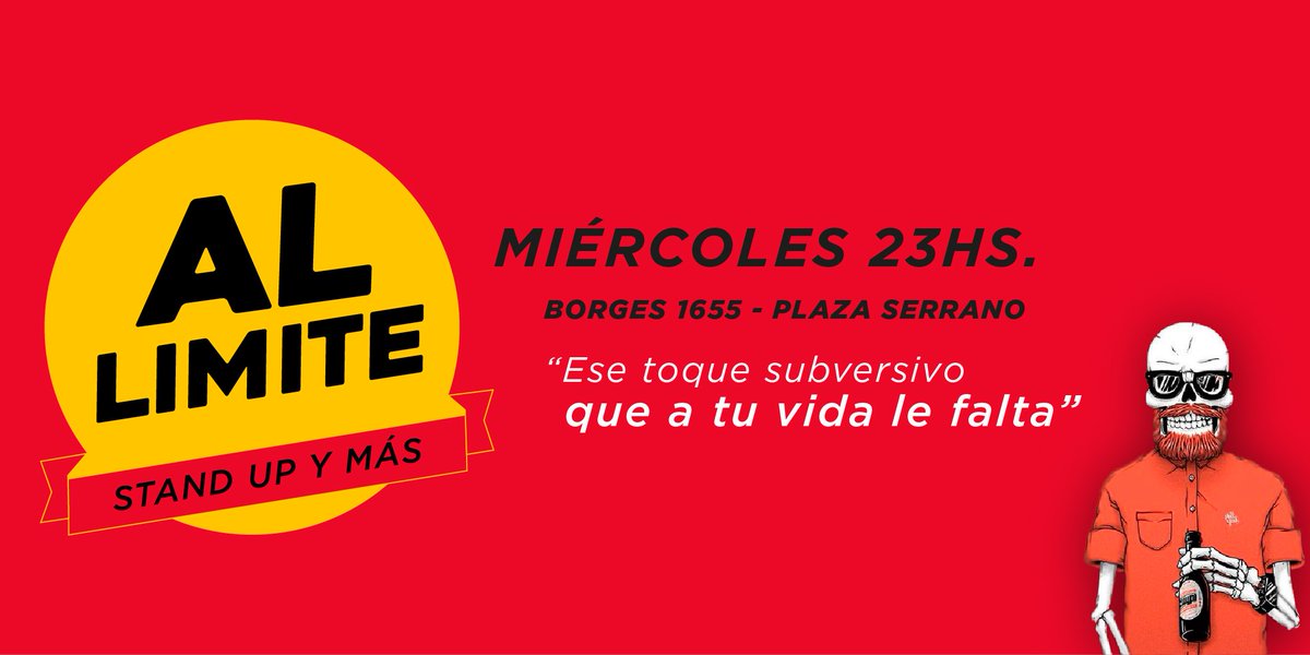 AlLimiteStandUp's tweet photo. Miércoles 23hs en #PlazaSerrano (Borges 1655 - Espacio Dadá) Info►https://t.co/YbvSvHJPpD https://t.co/MaTL3KqlUu