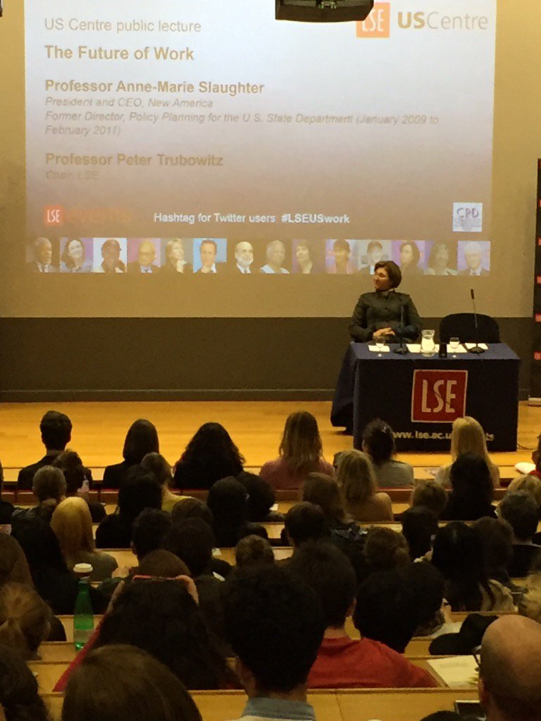 Prof @SlaughterAM discussing gender & work-life balance at @LSEnews #UnfinishedBusiness #LSEUSwork https://t.co/Wa0ef9WRIf