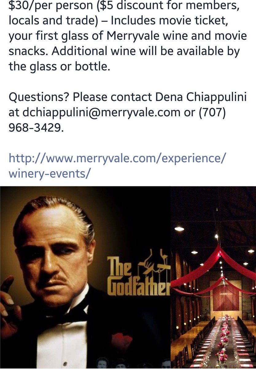 An offer you can't refuse. A private screening of the Godfather <a href="/Merryvale/">Merryvale Vineyards</a> cellar. #Napa #Cabernet #mylifeasawinecat