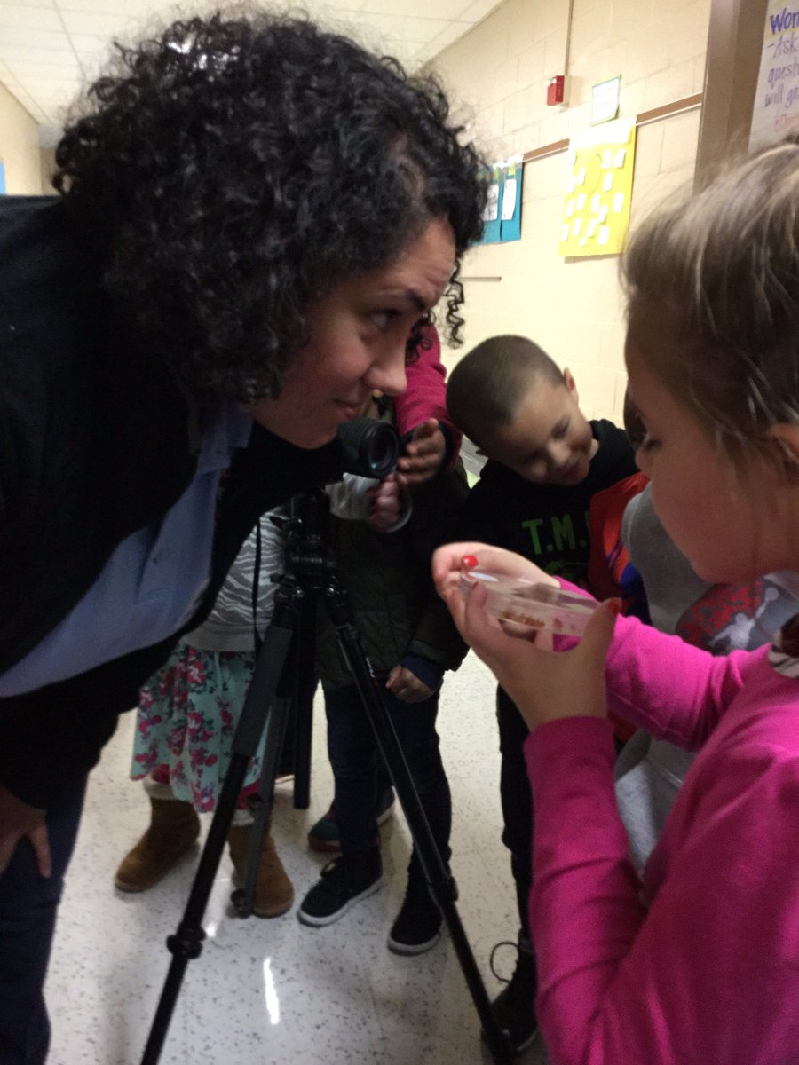 Kindergartners show Ms. Sarah Chabaane, <a href="/SCDNR/">S.C. Dept. of Natural Resources</a> 's Aquatic Ed. Coordinator, our rainbow trout! #troutintheclassroom.