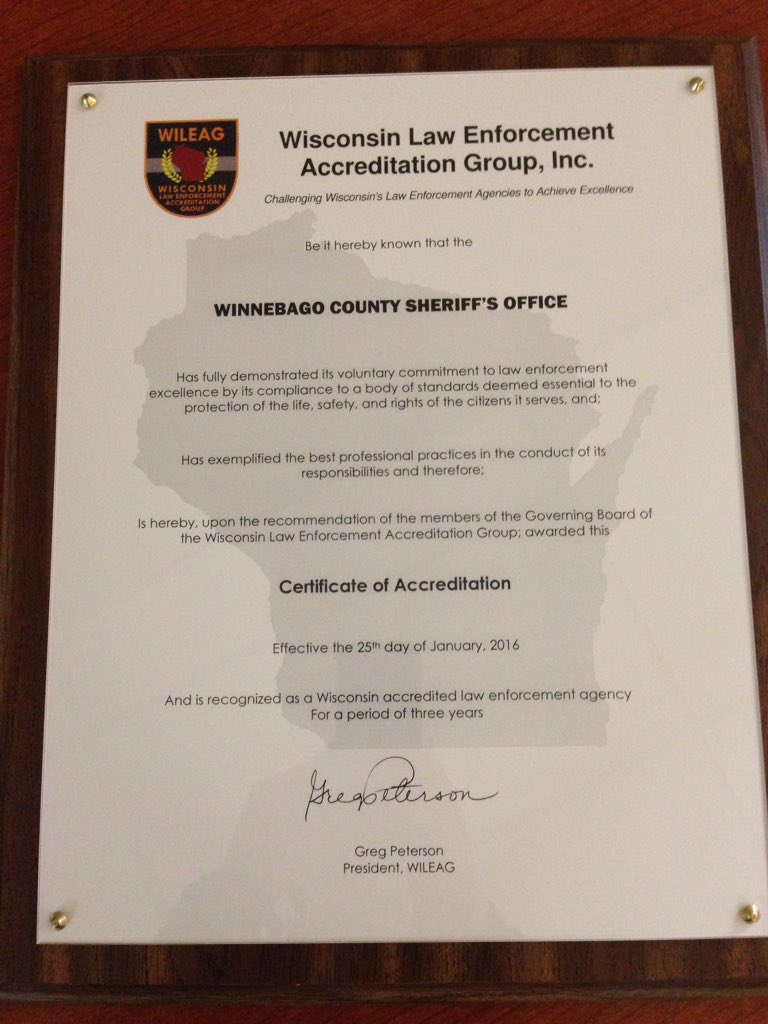 WCSO_Wisconsin's tweet photo. Happy to receive #accreditation today from #WILEAG #lesm https://t.co/GJxMuRG6DI