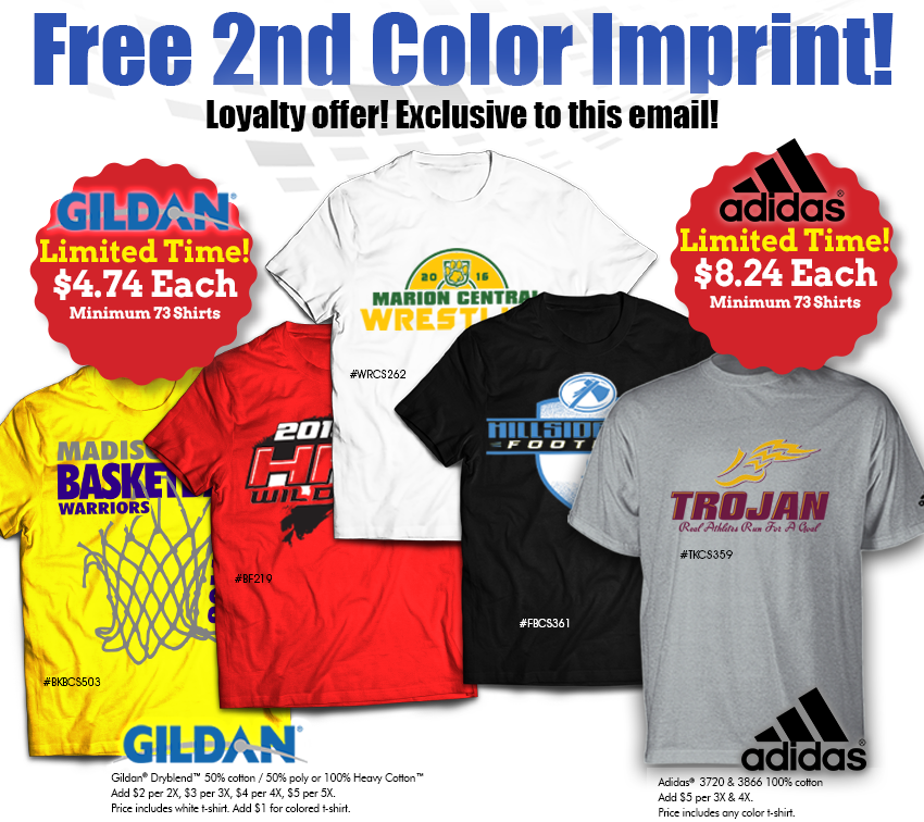 Sportdecals's tweet photo. Check out this exclusive deal! Get a free second print color on Gildan + Adidas t-shirts! Use promo code QS590! https://t.co/sYkagiUr67