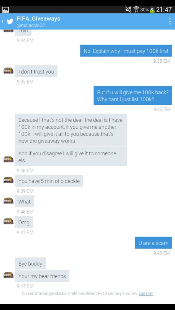 Fut_Cop2016's tweet image. POTENTIAL SCAMMER @mciaccio22 TRIED TO SCAM 100K