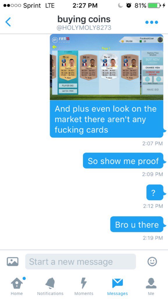 Fut_Cop2016's tweet image. RT AND BLOCK @HOLYMOLY8273 HE SCAMMED @XFaZeXEliteX 3M COINS