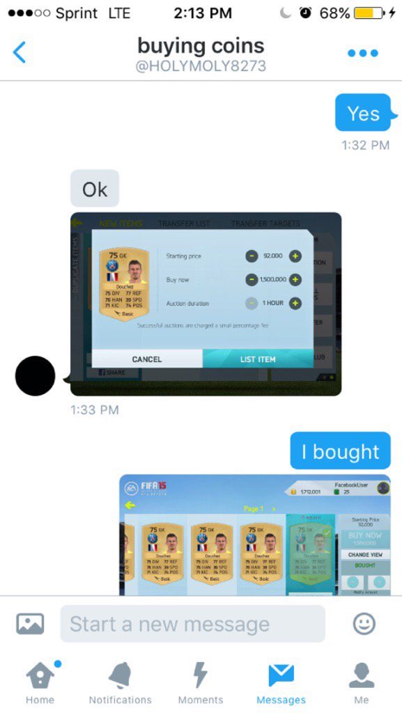 Fut_Cop2016's tweet image. RT AND BLOCK @HOLYMOLY8273 HE SCAMMED @XFaZeXEliteX 3M COINS