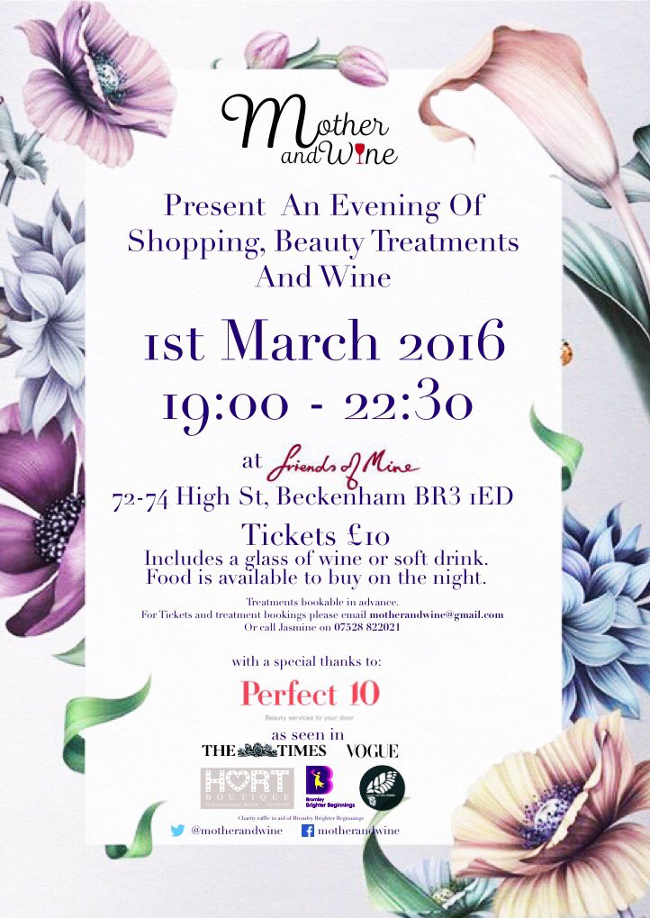 1st Event <a href="/FriendsofMine1/">Beckenham</a> -beauty treatments by <a href="/perfect10/">Perfect 10</a> &amp; shop with <a href="/hart_boutique/">hart boutique</a> and @southofriver #BeckBromFL
