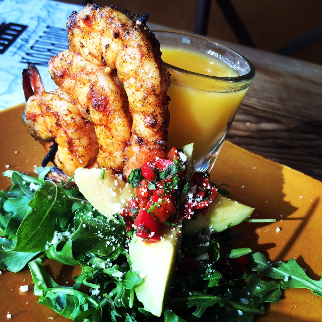 BourbonAndBaker's tweet photo. Tonight's Special!! Spicy Grilled Gulf Shrimp with mango shooter and avocado-piquillo salad $12 https://t.co/dzHLlV4L8H