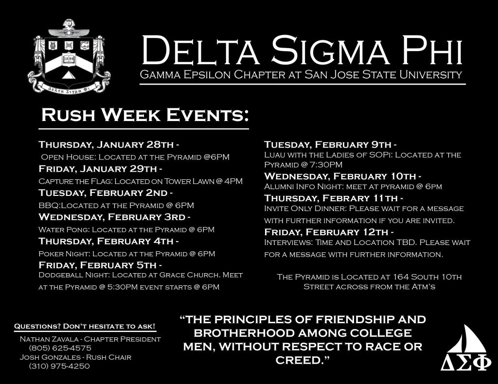 DeltaSigSJSU's tweet image. Spring rush is just a few days away. #rushDSP #sjsu