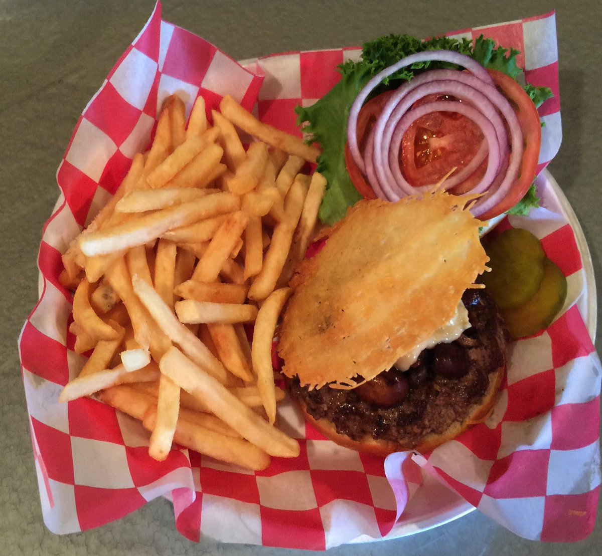 GOLD STANDARD MUSHROOM - Fresh ground beef patty, Balsamic Crimini Mushrooms, truffle mayo, Parmesan crisp**, LT&amp;M!