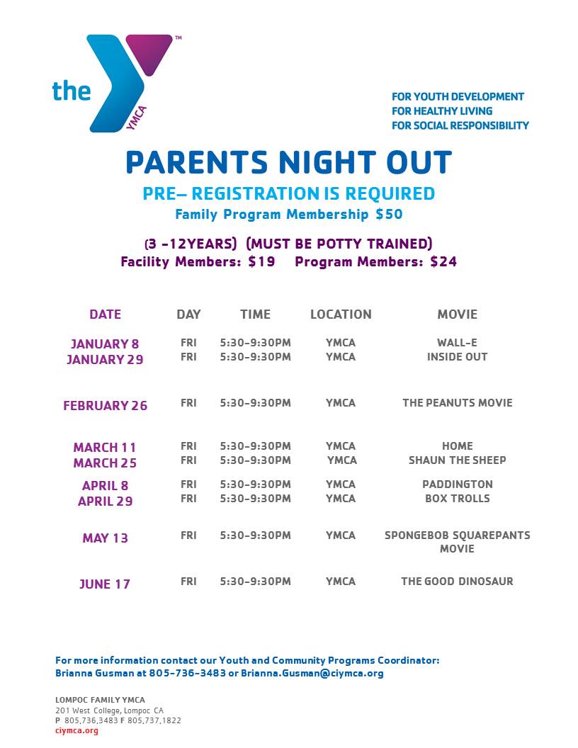 BriG_BeCauseY's tweet photo. Parents Night Out this Friday on the 29th @LompocYMCA ! :)
#YouthDevelopment #HealthyLiving
#BeCauseY #CIYMCA #YMCA https://t.co/O7smXngWB3