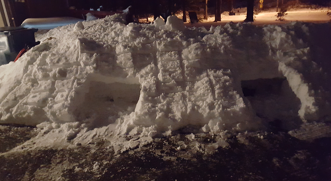 MsJForney's tweet photo. And we have an igloo! Way to go Sam!  Secret tunnel is between the two openings.  #APBioSnowChallenge https://t.co/aQ5ubrMr8f