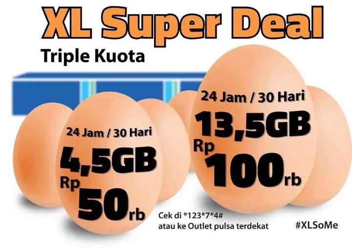 Mau Kuota yg berlebih?! XL punya Triple dg harga yg menarik loh!! 4,5GB cm 50rb , yuk aktifasi skrg jg!! *123*7*4#