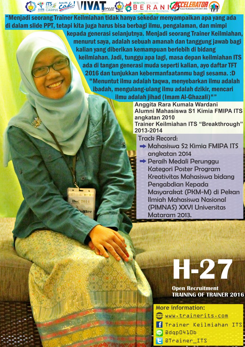 trainerits.com/IamTheNext
#TFT2016
#IamTheNextTrainer2016
#GenerasiPencerdasKMITS
#AkuUntukIndonesiaku
#BeAChangeMaker