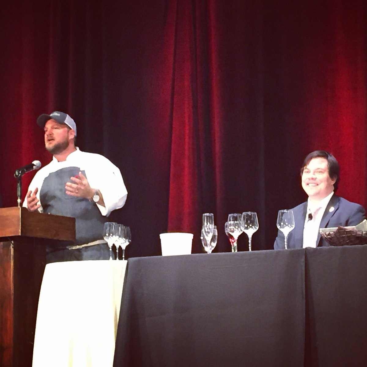 Big fun! <a href="/chefdrewcurren/">Drew Curren</a> &amp; <a href="/ccollinsms/">Craig Collins, MS</a> presenting last night at the Somms Under Fire competition #SommsUF