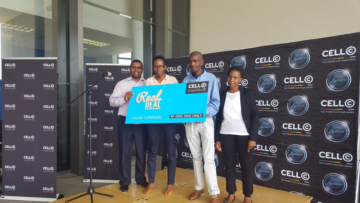 CellC's tweet photo. Here is our lucky winner Jacob Letebele with his cheque!  What a great way to kick off 2016!  #CellCRealDeal https://t.co/MiWa3HYHB8