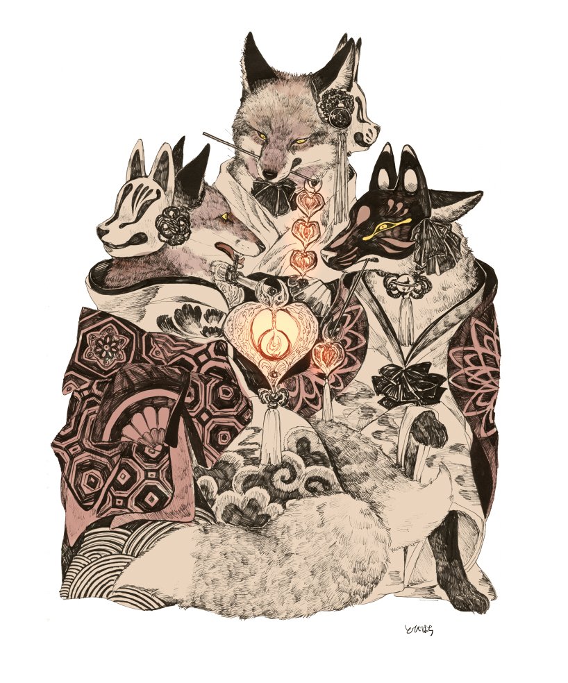 mask fox white background japanese clothes kimono fox mask lantern  illustration images