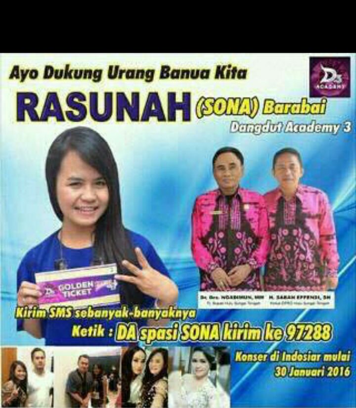 Orang Banjar jangan kada ingatlah dukung wakil Kalimantan Selatan Rasunah <a href="/DA3_Sona/">Rasunah</a>