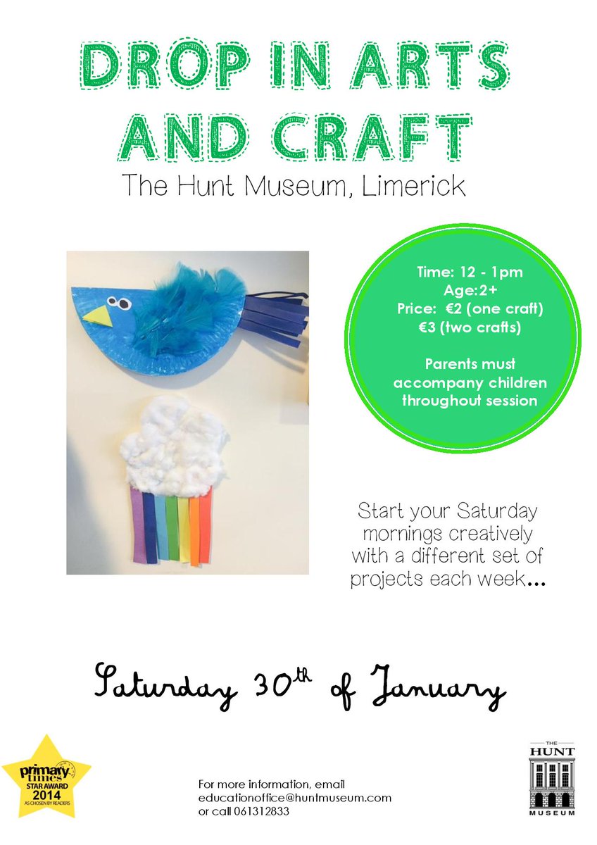 We have drop in Arts and Crafts again this weekend! @limerick_ie <a href="/Limerick2020/">CreativeIrlLimerick</a> #Kids #Family #Fun #Crafts